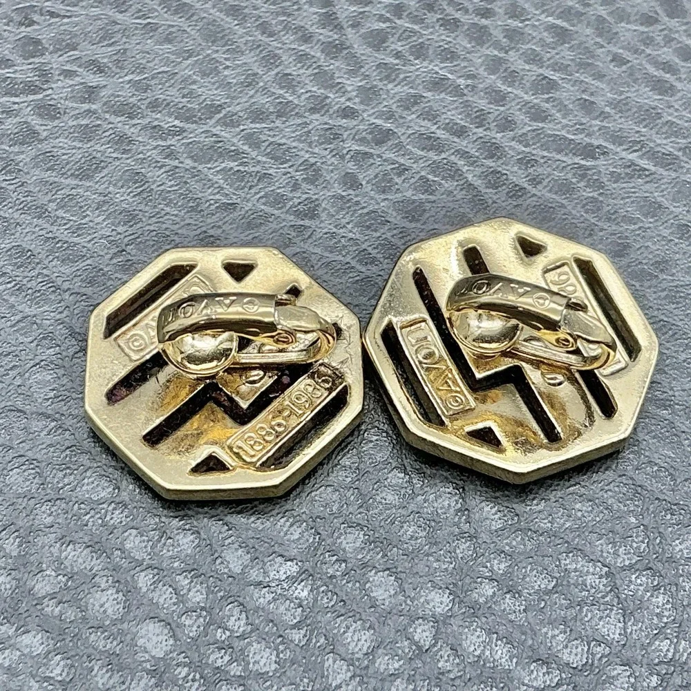 Vintage Avon Earrings Gold Tone Octagon Stud Womens Rhinestone Clip‎ On Jewelry